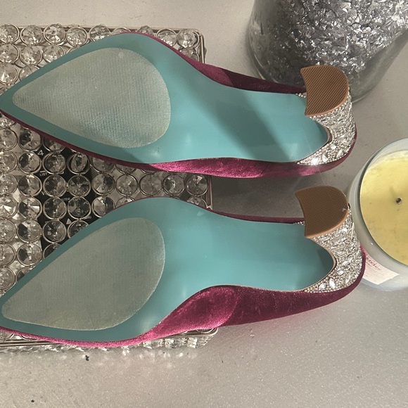 Betsey Johnson Fuchsia Velvet Pumps with Glittering Silver Rhinestone Heel - Picture 6 of 6